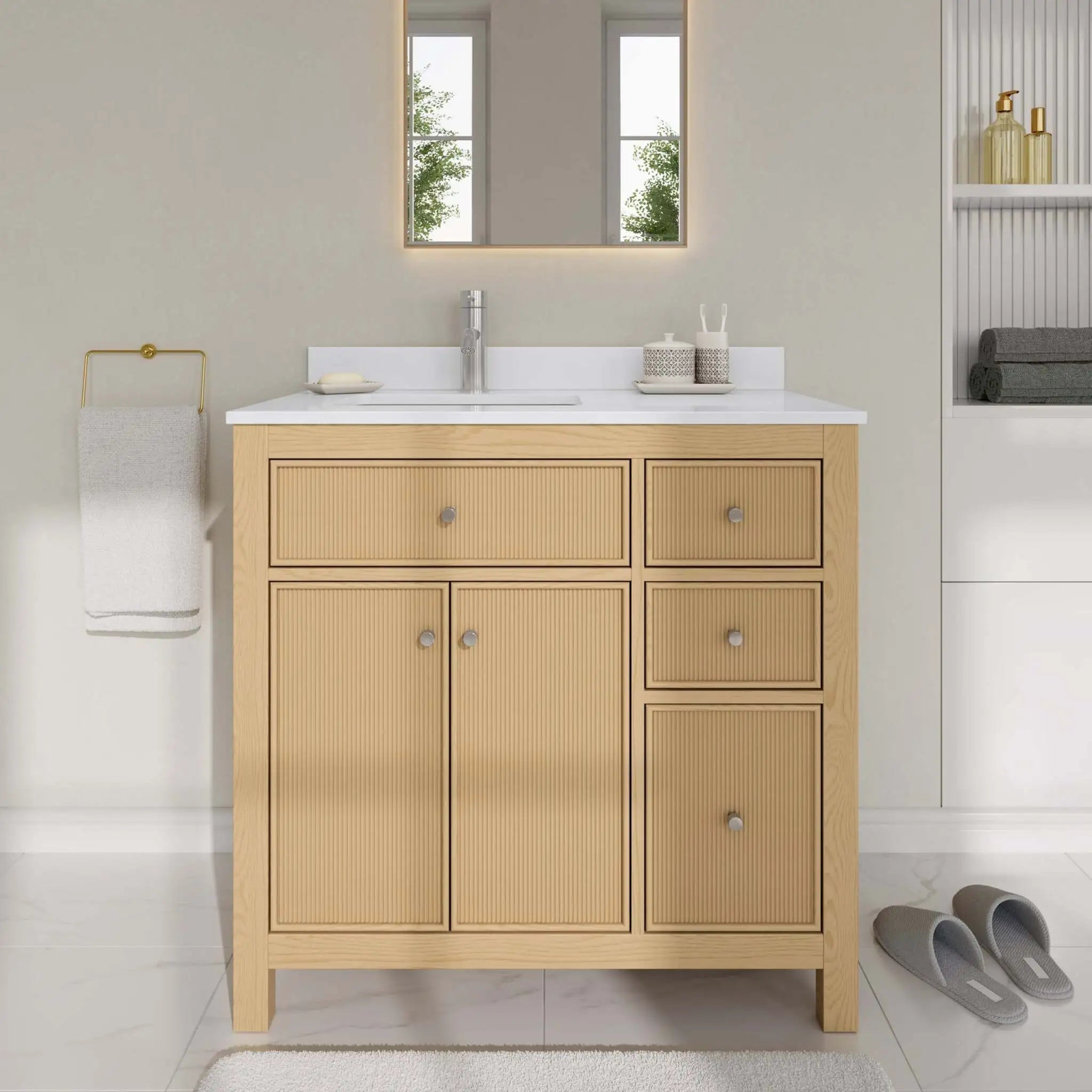 36" Pendry Single Bathroom Vanity in Tanned Oak with Brushed Nickel Trim by Wyndham