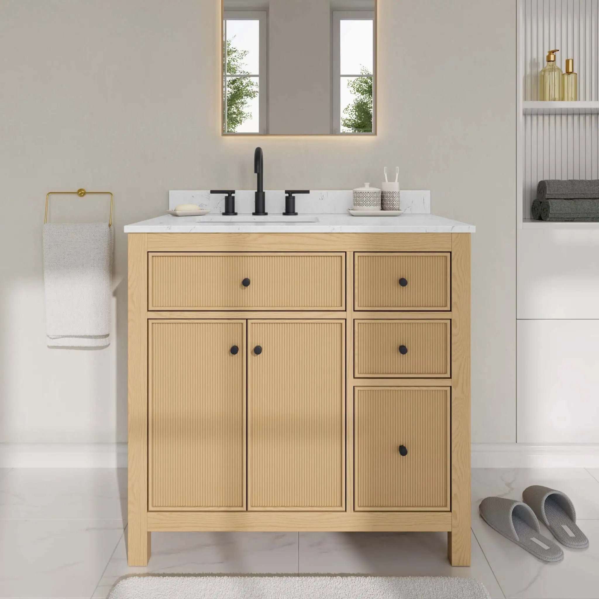36" Pendry Single Bathroom Vanity in Tanned Oak with Matte Black Trim by Wyndham