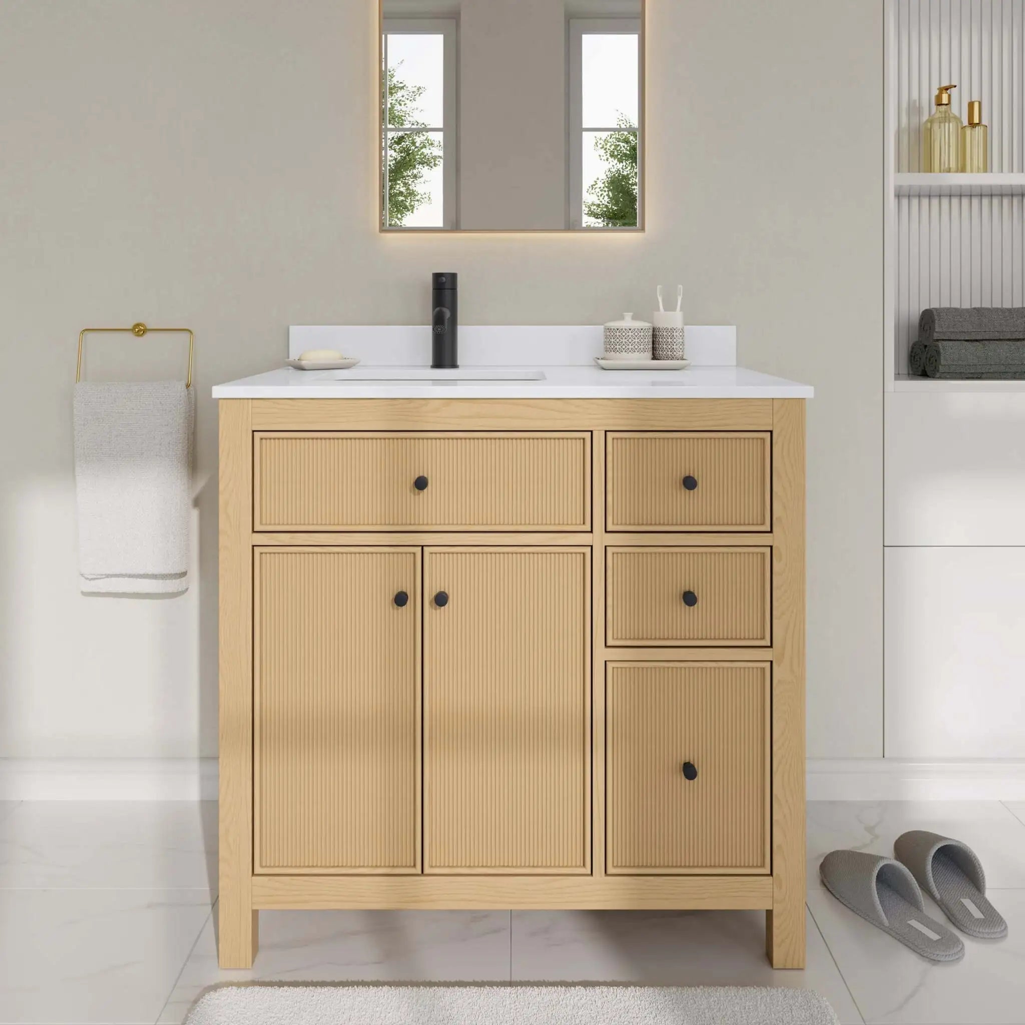 36" Pendry Single Bathroom Vanity in Tanned Oak with Matte Black Trim by Wyndham