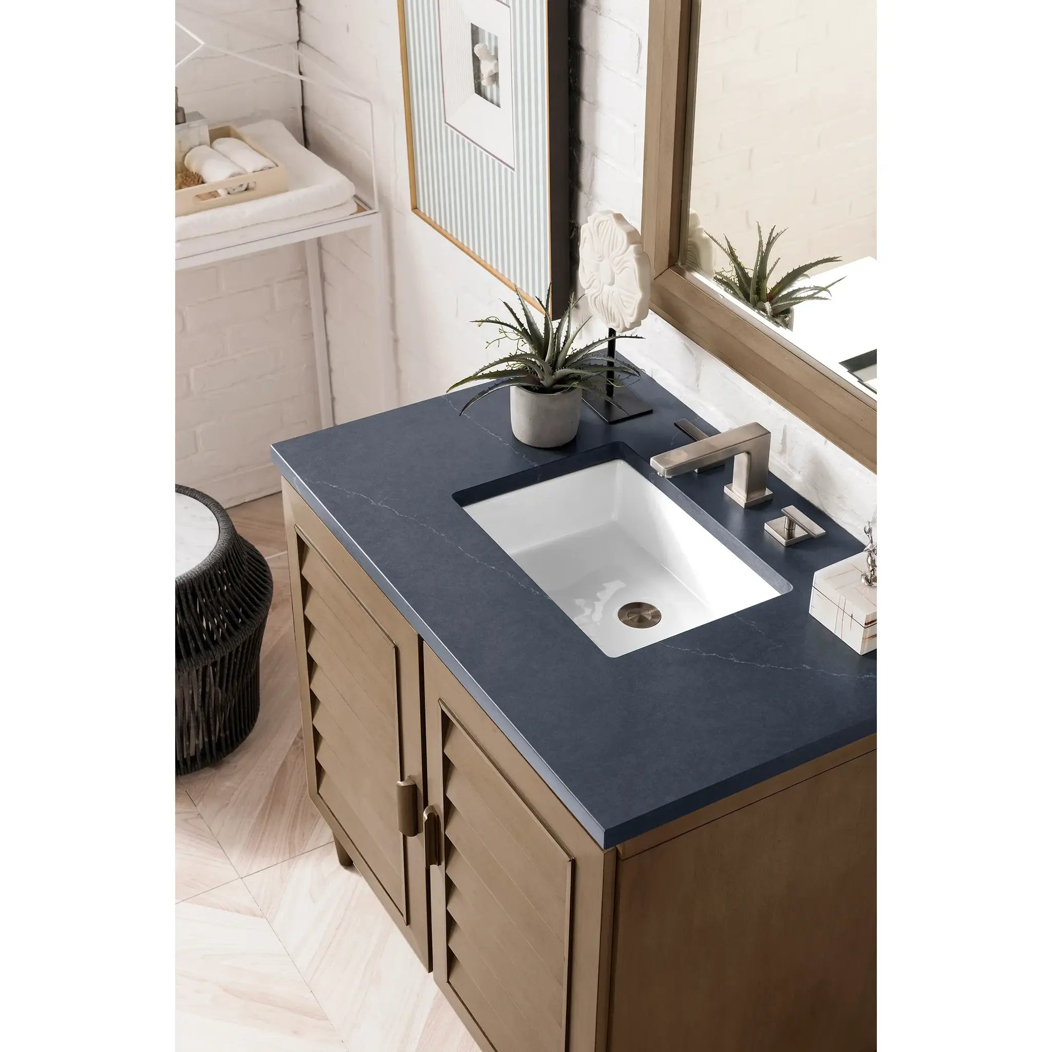 36" Portland Single Vanity in Whitewashed Walnut-Charcoal Soapstone Silestone-8" Widespread image 2