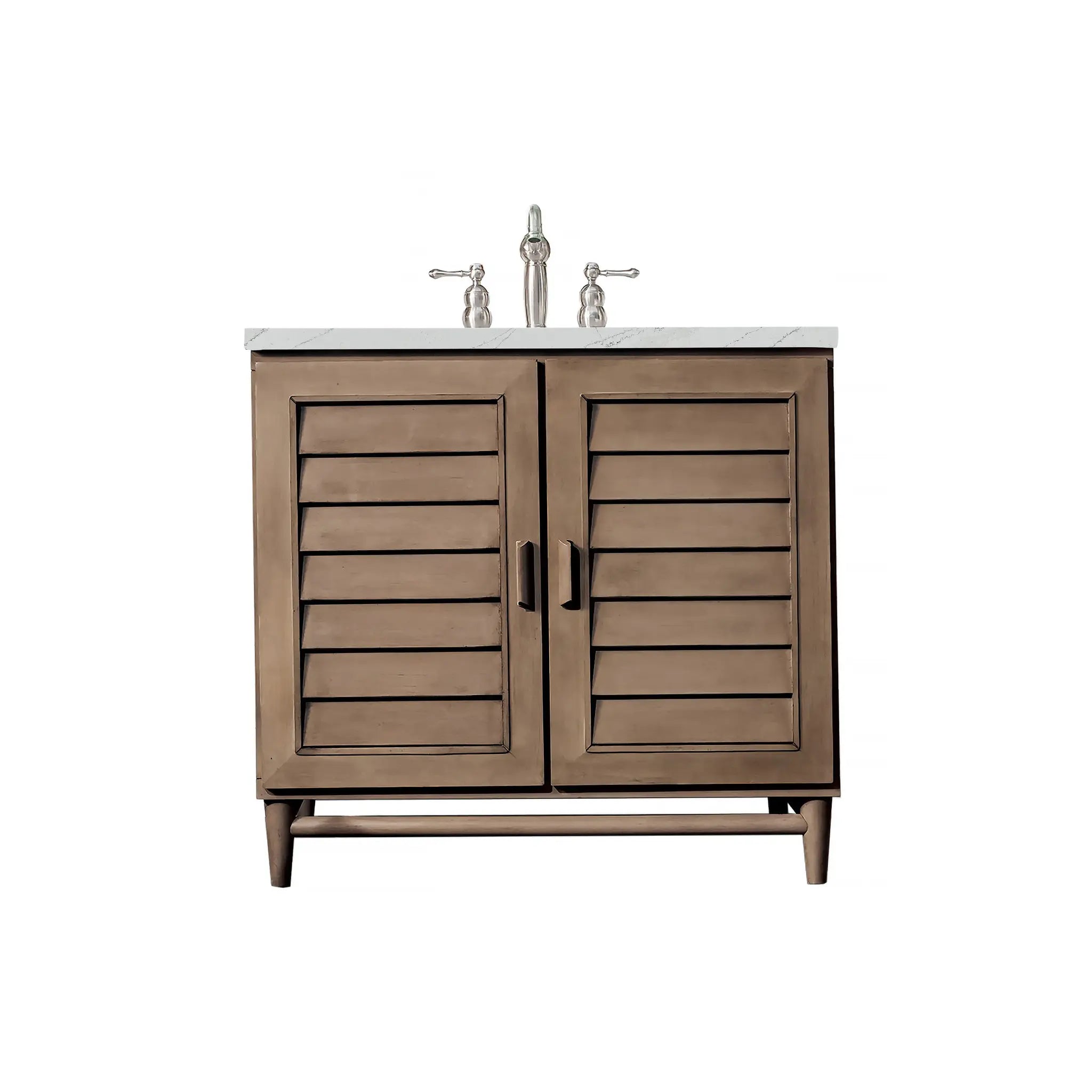 36" Portland Single Vanity in Whitewashed Walnut-Ethereal Noctis Silestone-8" Widespread image