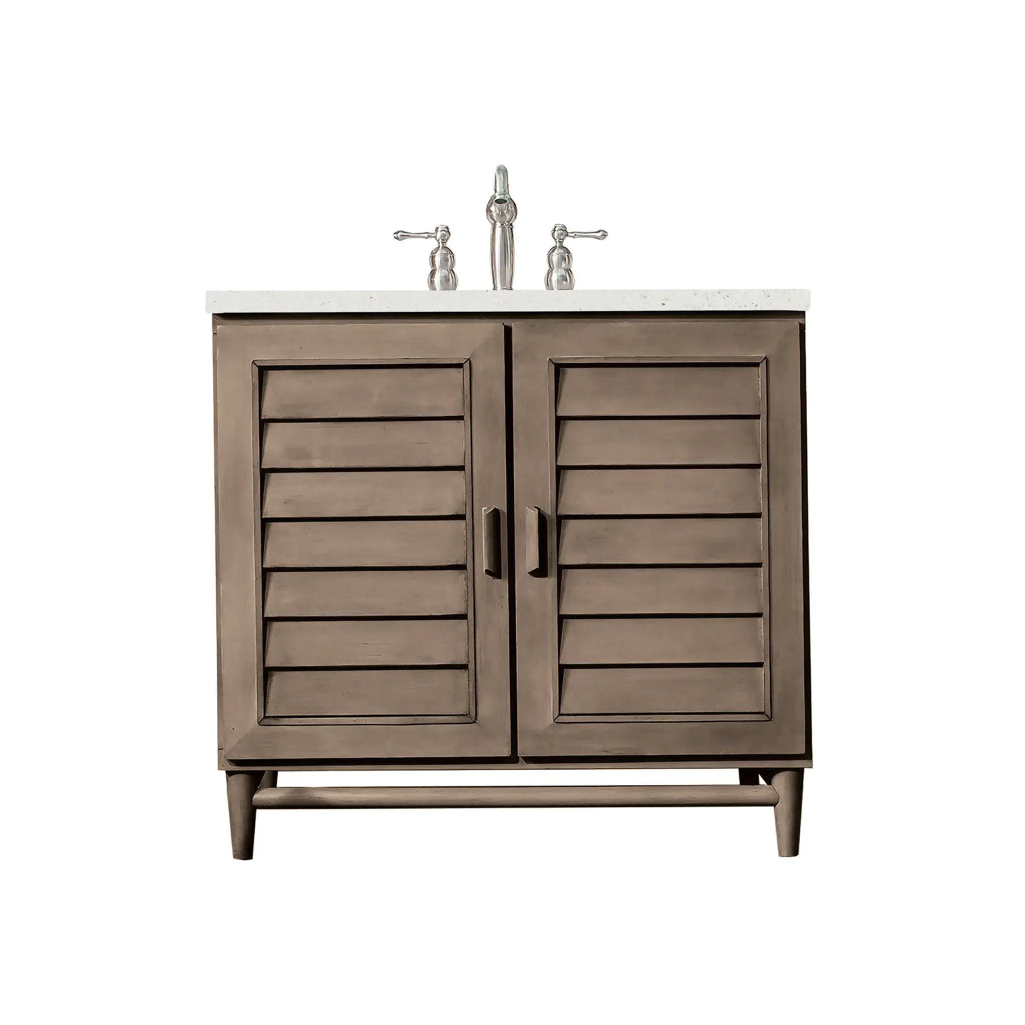 36" Portland Single Vanity in Whitewashed Walnut-Lime Delight Silestone-8" Widespread image
