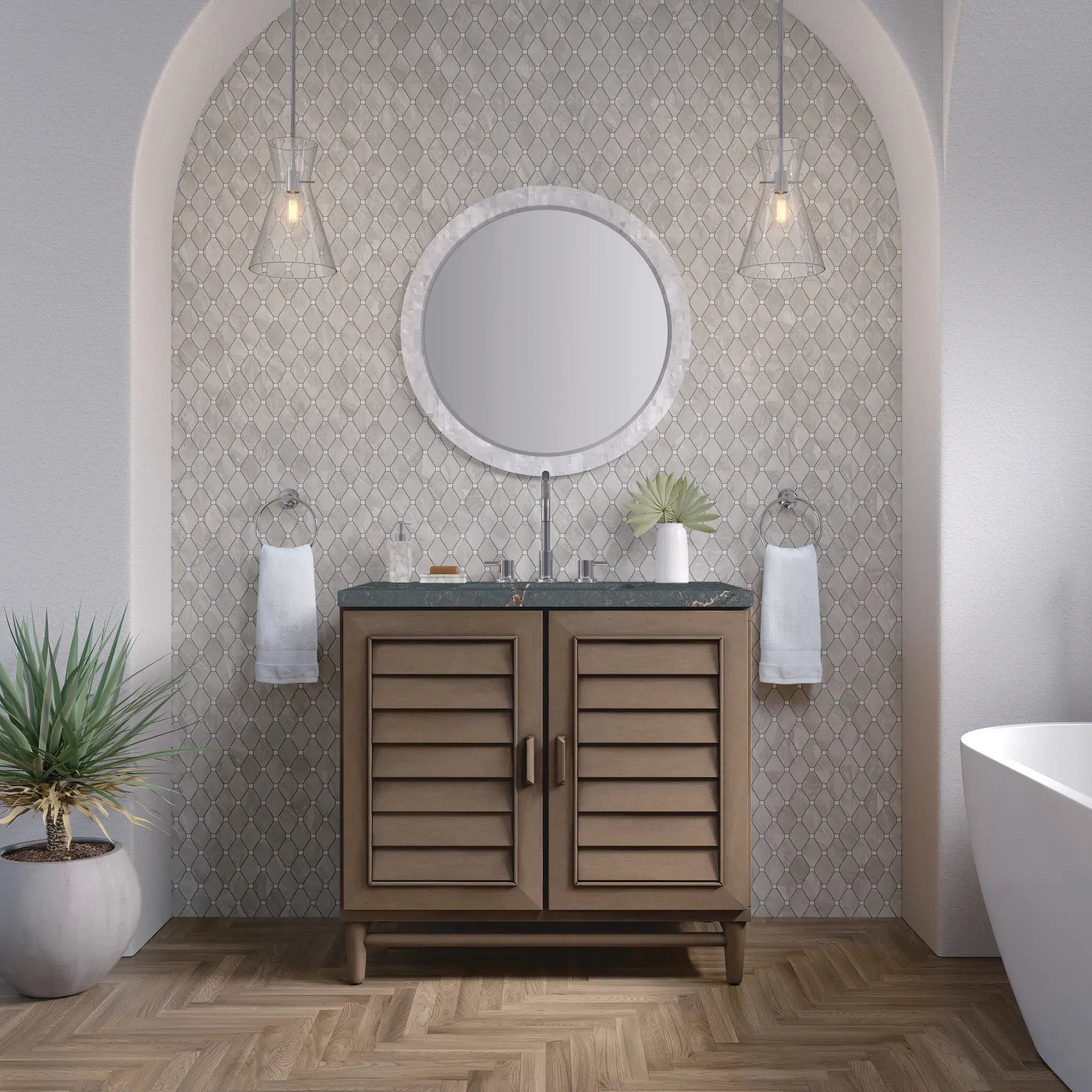 36" Portland Single Vanity in Whitewashed Walnut-Parisien Bleu Silestone-8" Widespread image 1