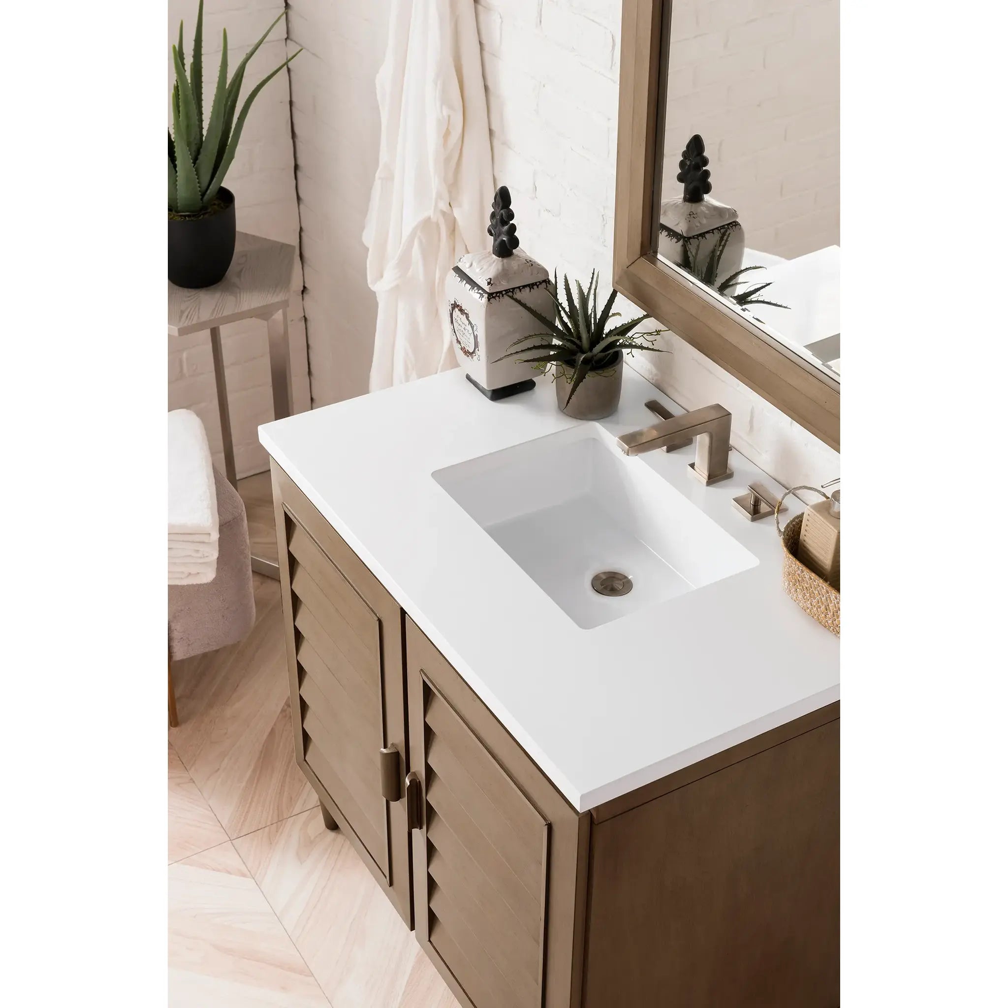36" Portland Single Vanity in Whitewashed Walnut-White Zeus Silestone-8" Widespread image 2