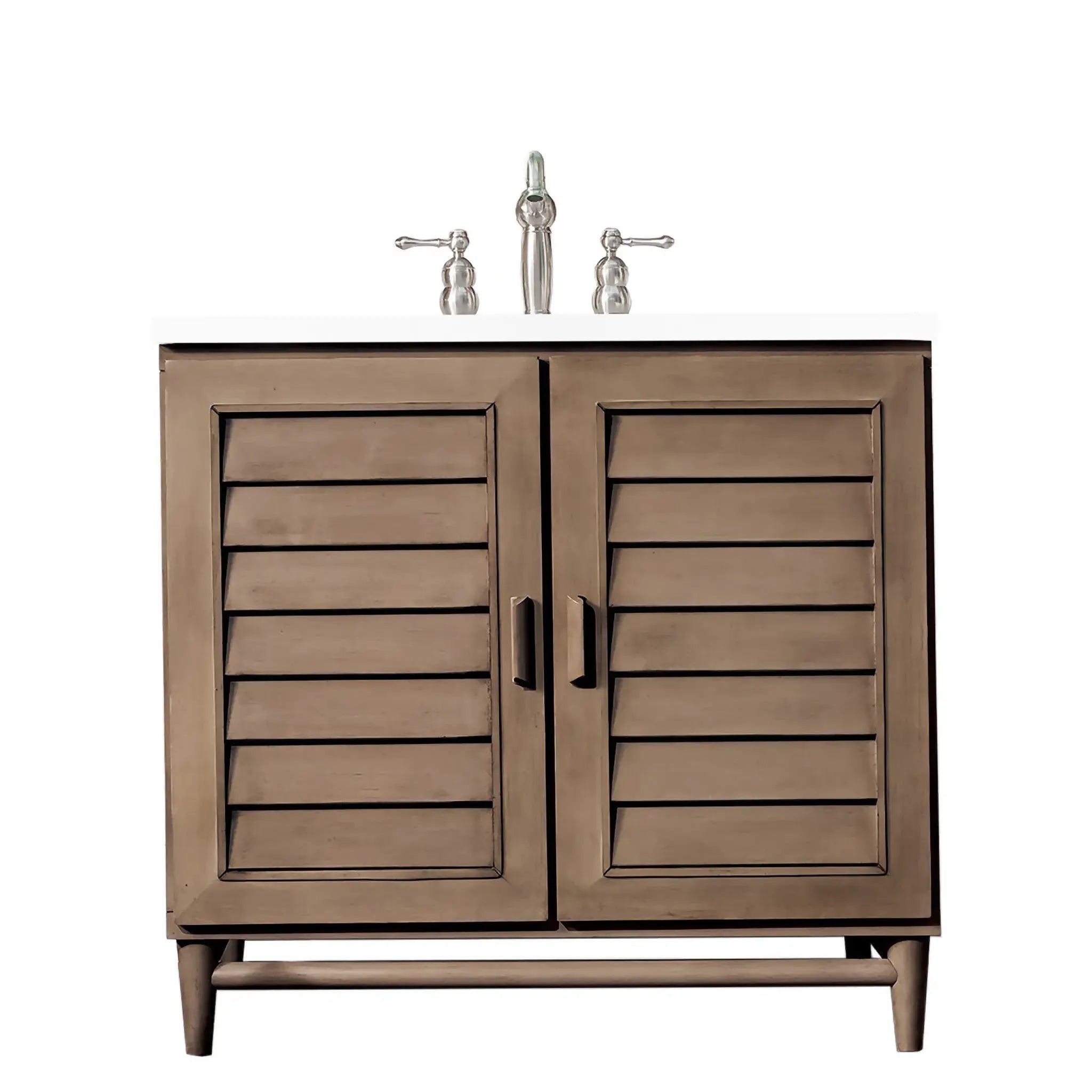 36" Portland Single Vanity in Whitewashed Walnut-White Zeus Silestone-8" Widespread image