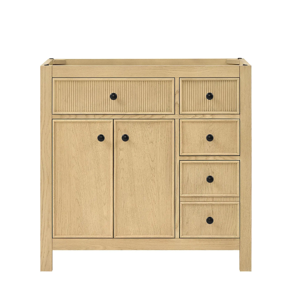 36" Rian Single Bathroom Vanity (Offset) Scandinavian Oak Matte Black Trim by wyndham View 1