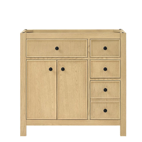 36" Rian Single Bathroom Vanity (Offset) Scandinavian Oak Matte Black Trim by wyndham