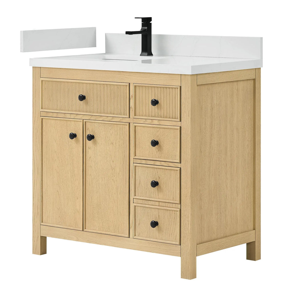 36" Rian Single Bathroom Vanity Scandinavian Oak Matte Black Trim by wyndham View 1