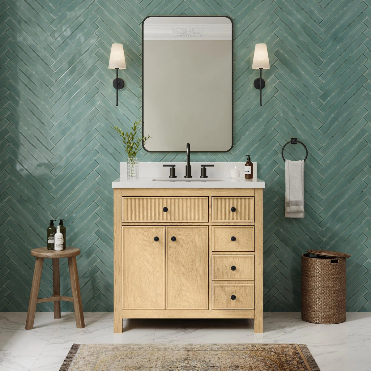 36" Rian Single Bathroom Vanity Scandinavian Oak Matte Black Trim by wyndham View 14