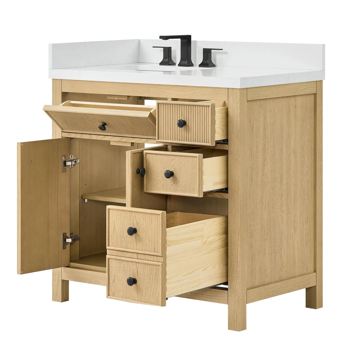 36" Rian Single Bathroom Vanity Scandinavian Oak Matte Black Trim by wyndham View 15
