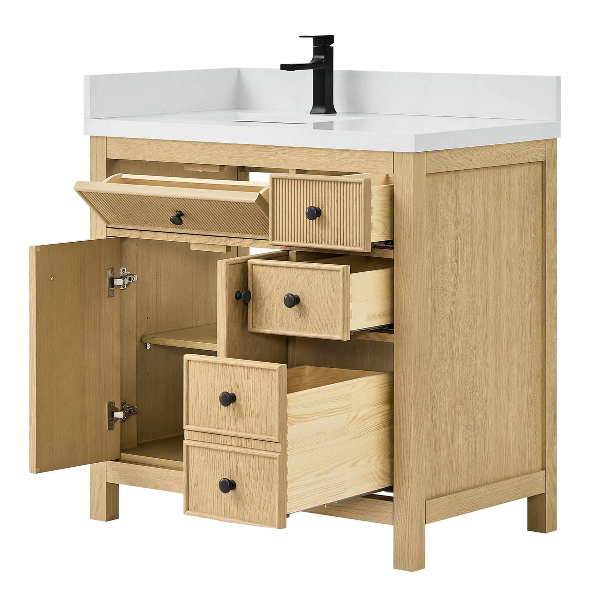 36" Rian Single Bathroom Vanity Scandinavian Oak Matte Black Trim by wyndham View 3