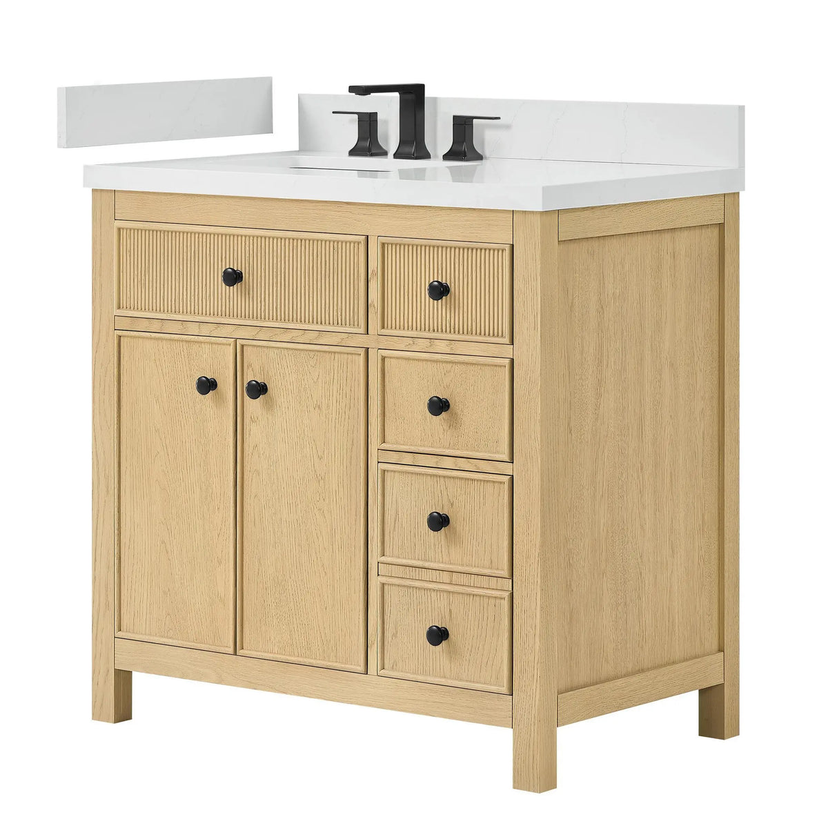 36" Rian Single Bathroom Vanity Scandinavian Oak Matte Black Trim by wyndham View 5