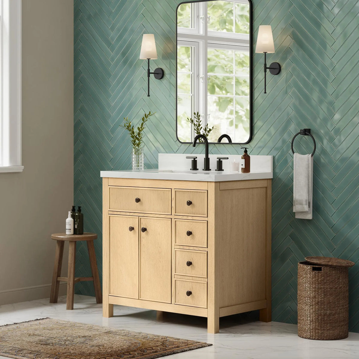 36" Rian Single Bathroom Vanity Scandinavian Oak Matte Black Trim by wyndham View 8