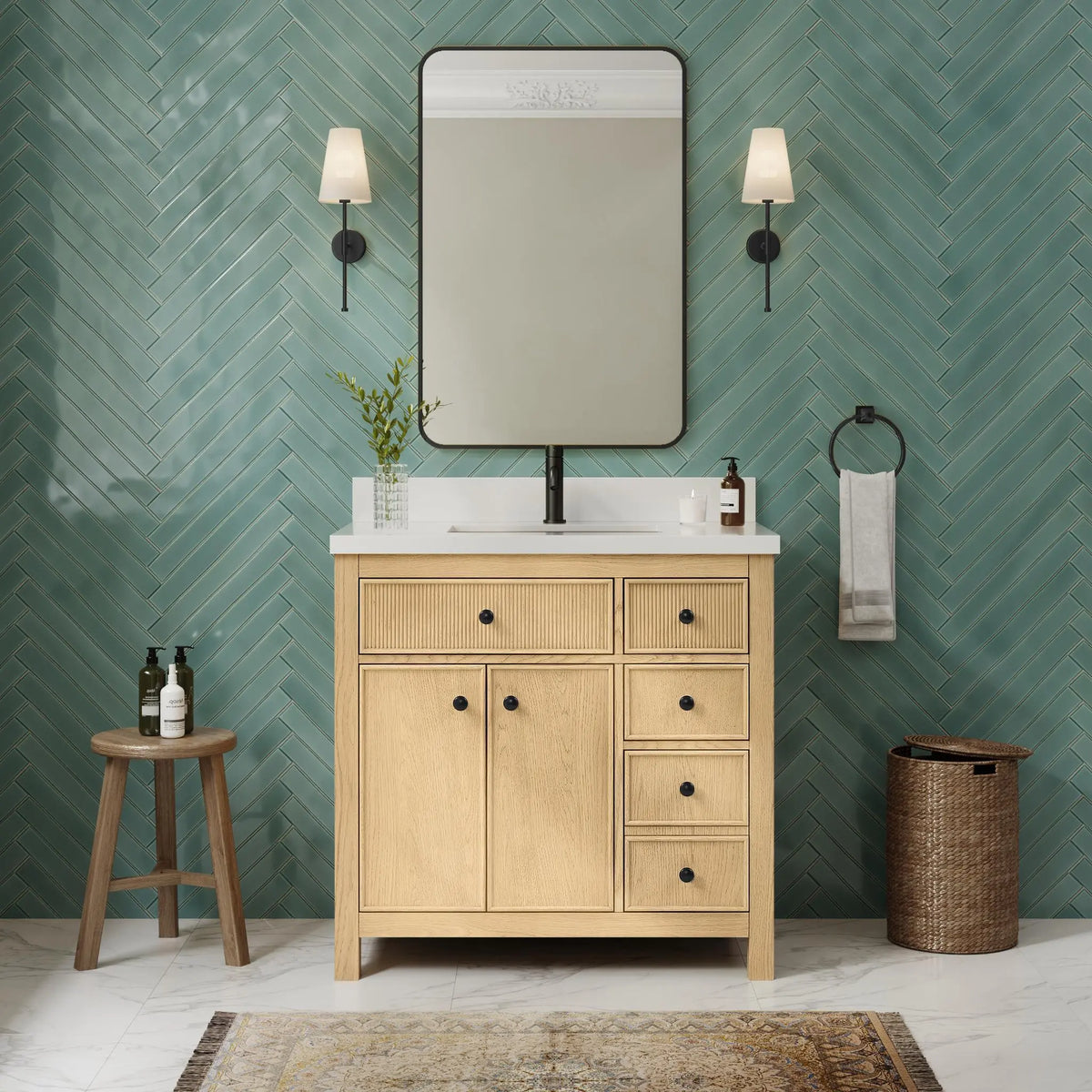 36" Rian Single Bathroom Vanity Scandinavian Oak Matte Black Trim by wyndham View 10