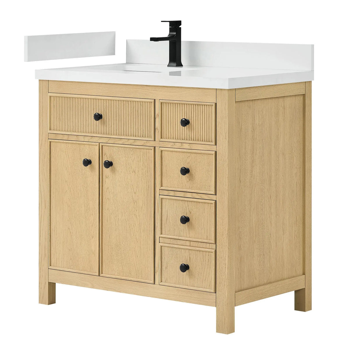 36" Rian Single Bathroom Vanity Scandinavian Oak Matte Black Trim by wyndham View 9