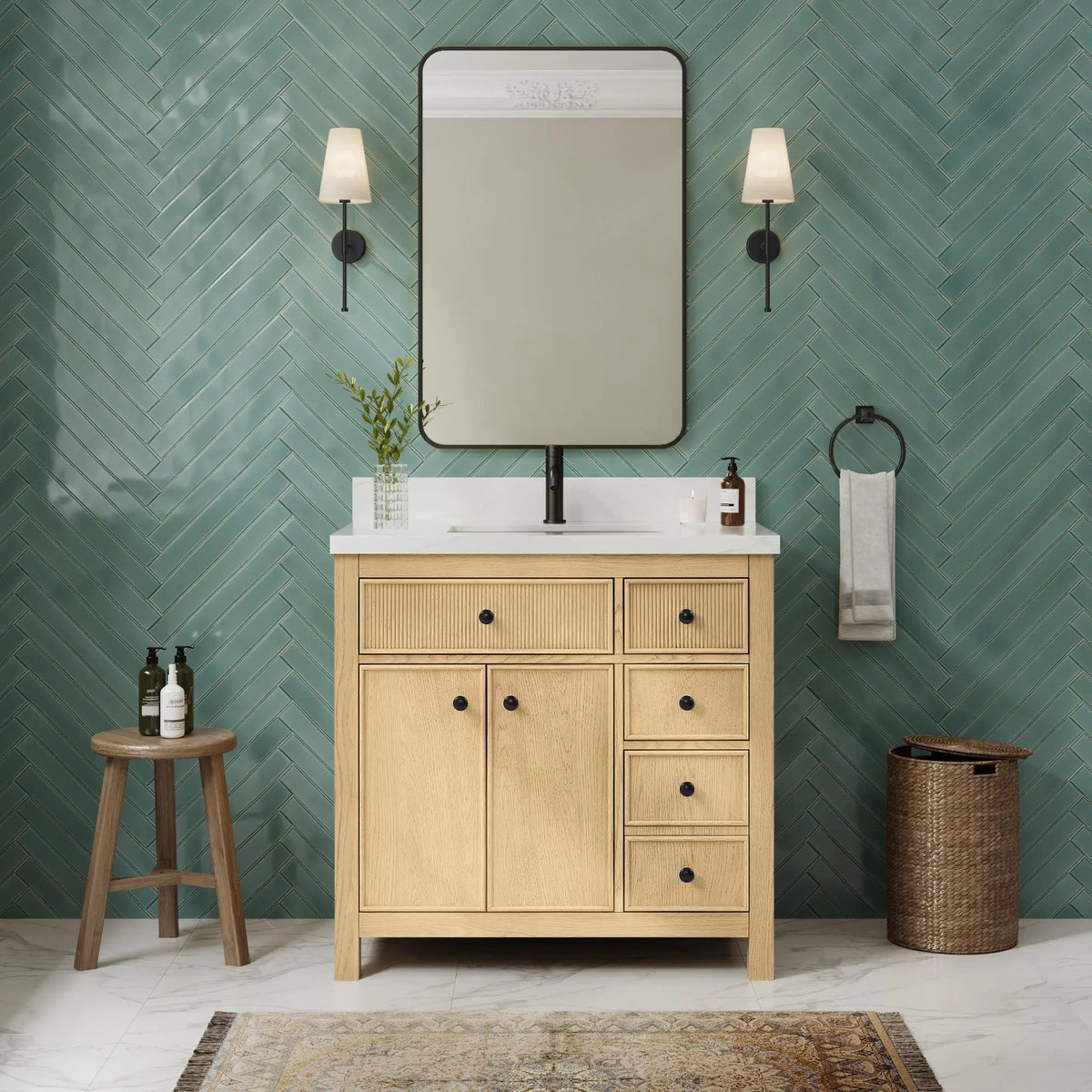 36" Rian Single Bathroom Vanity Scandinavian Oak Matte Black Trim by wyndham View 2