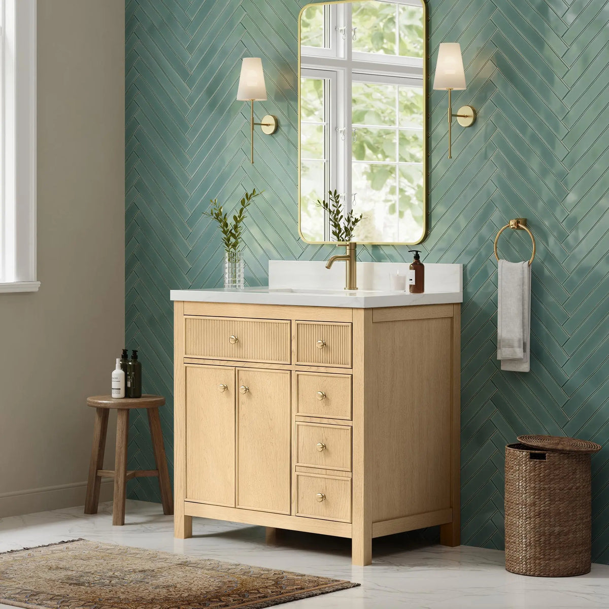 36" Rian Single Bathroom Vanity Scandinavian Oak Satin Bronze Trim by wyndham View 4
