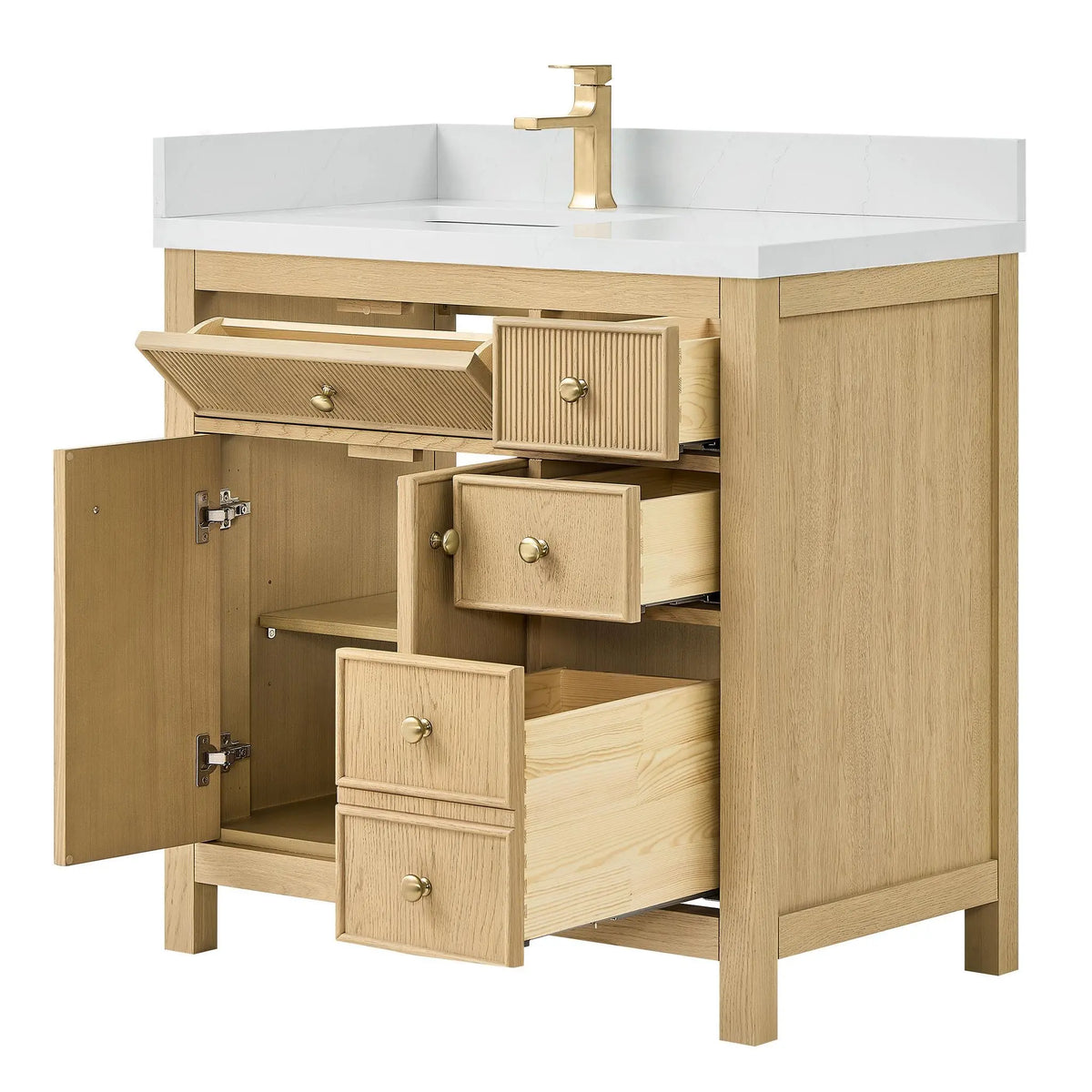 36" Rian Single Bathroom Vanity Scandinavian Oak Satin Bronze Trim by wyndham View 3