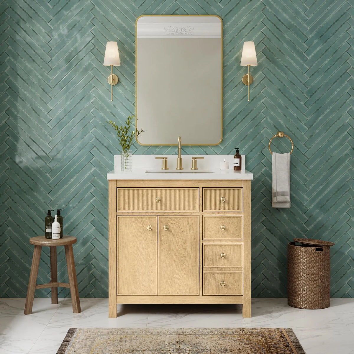 36" Rian Single Bathroom Vanity Scandinavian Oak Satin Bronze Trim by wyndham View 6