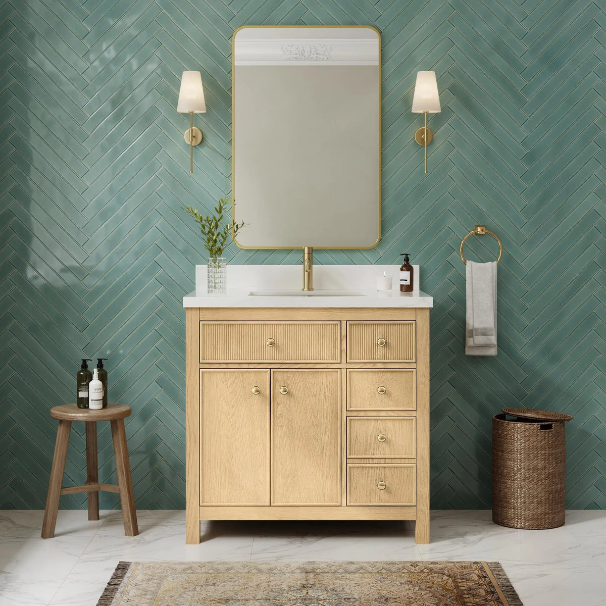 36" Rian Single Bathroom Vanity Scandinavian Oak Satin Bronze Trim by wyndham View 2