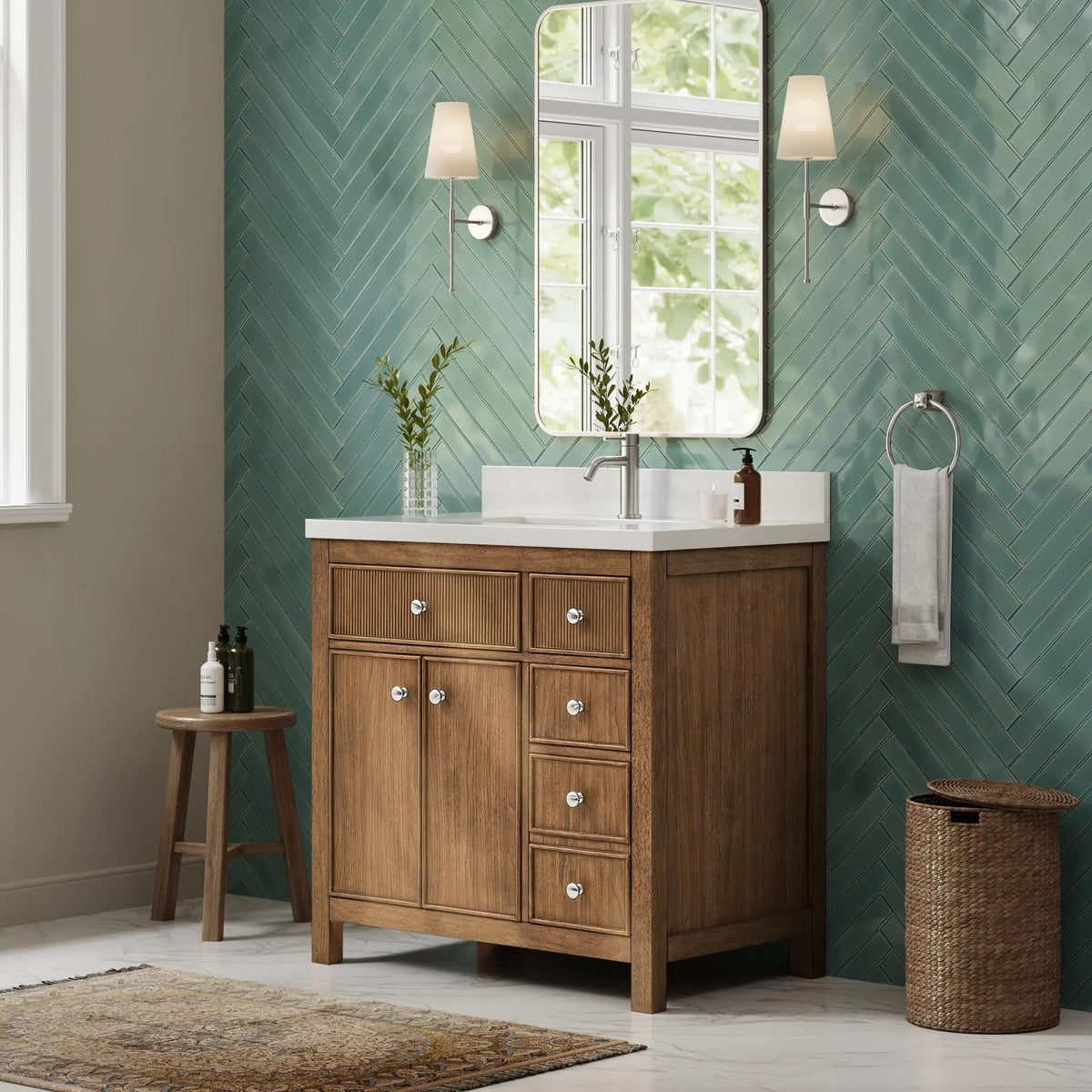 36" Rian Single Bathroom Vanity Toasted Walnut Brushed Nickel Trim by wyndham View 12