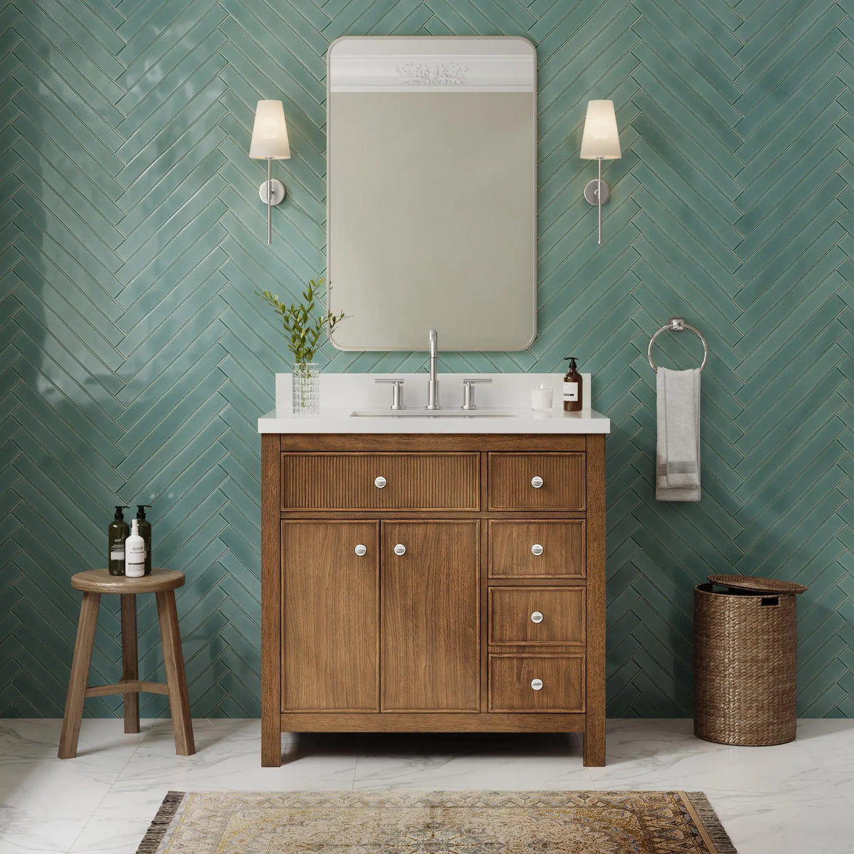 36" Rian Single Bathroom Vanity Toasted Walnut Brushed Nickel Trim by wyndham View 14