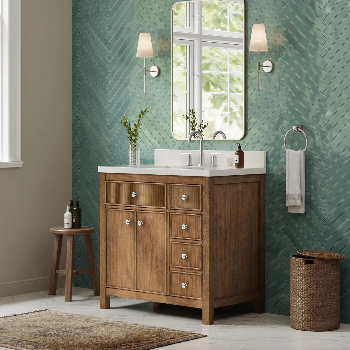 36" Rian Single Bathroom Vanity Toasted Walnut Brushed Nickel Trim by wyndham View 16