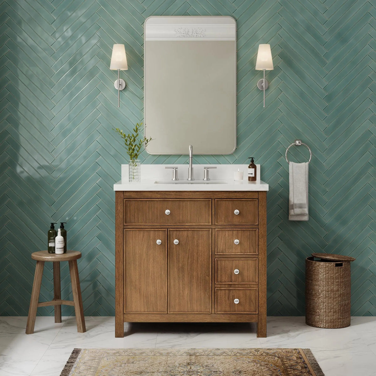 36" Rian Single Bathroom Vanity Toasted Walnut Brushed Nickel Trim by wyndham View 6