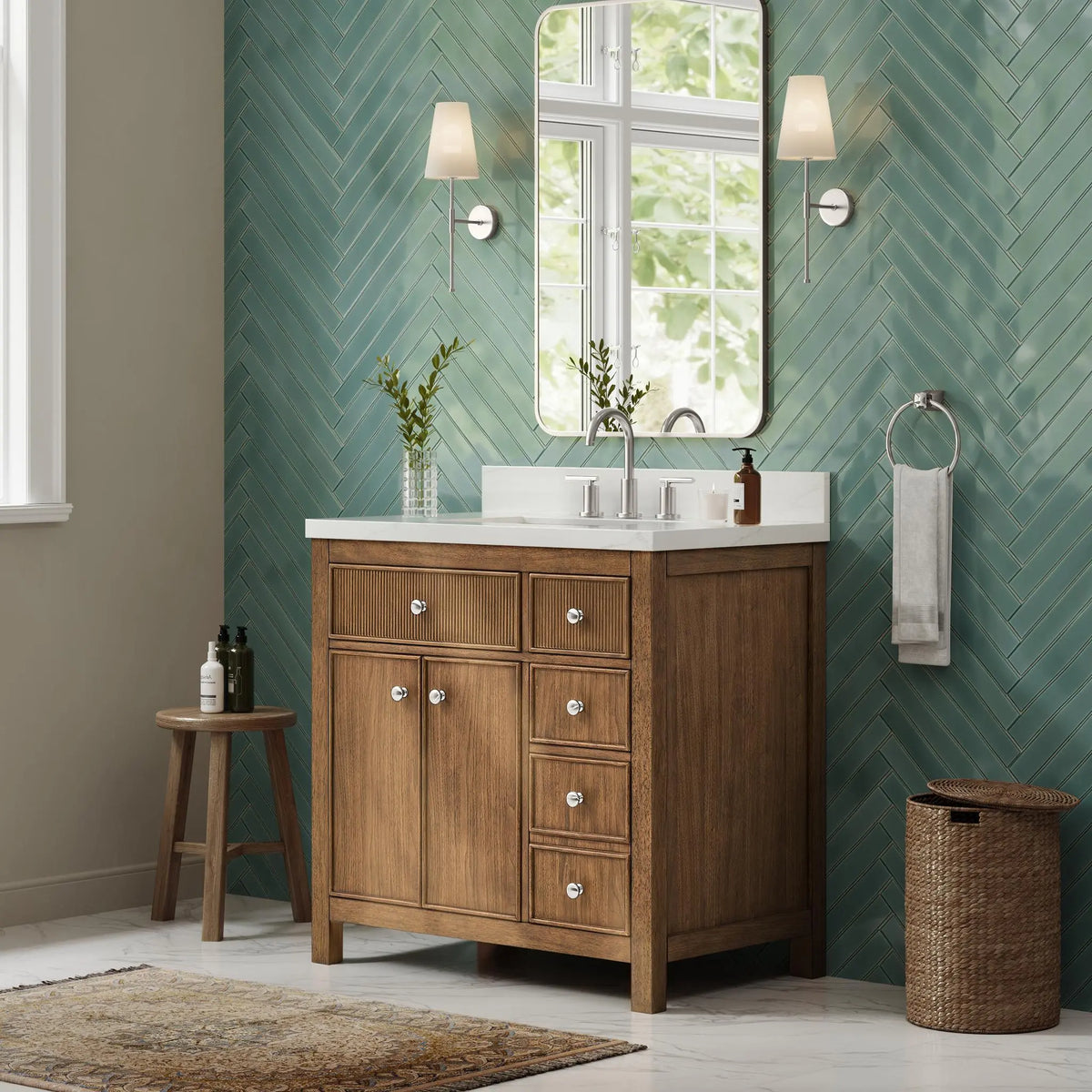36" Rian Single Bathroom Vanity Toasted Walnut Brushed Nickel Trim by wyndham View 8