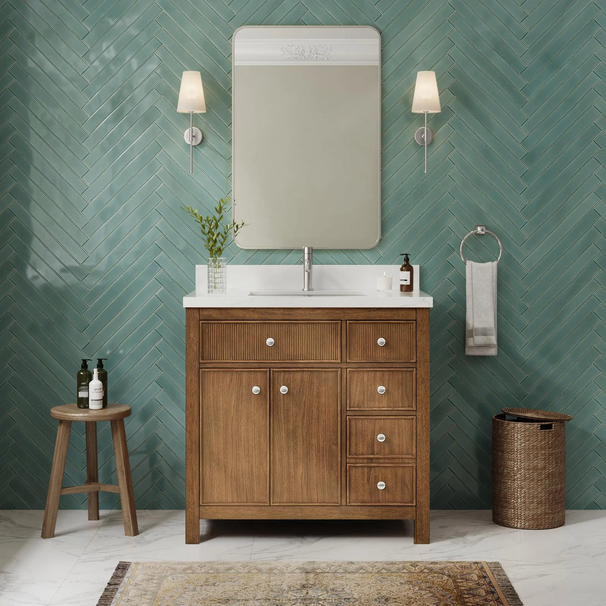 36" Rian Single Bathroom Vanity Toasted Walnut Brushed Nickel Trim by wyndham View 2