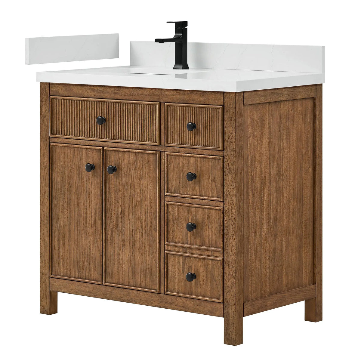 36" Rian Single Bathroom Vanity Toasted Walnut Matte Black Trim by wyndham View 1