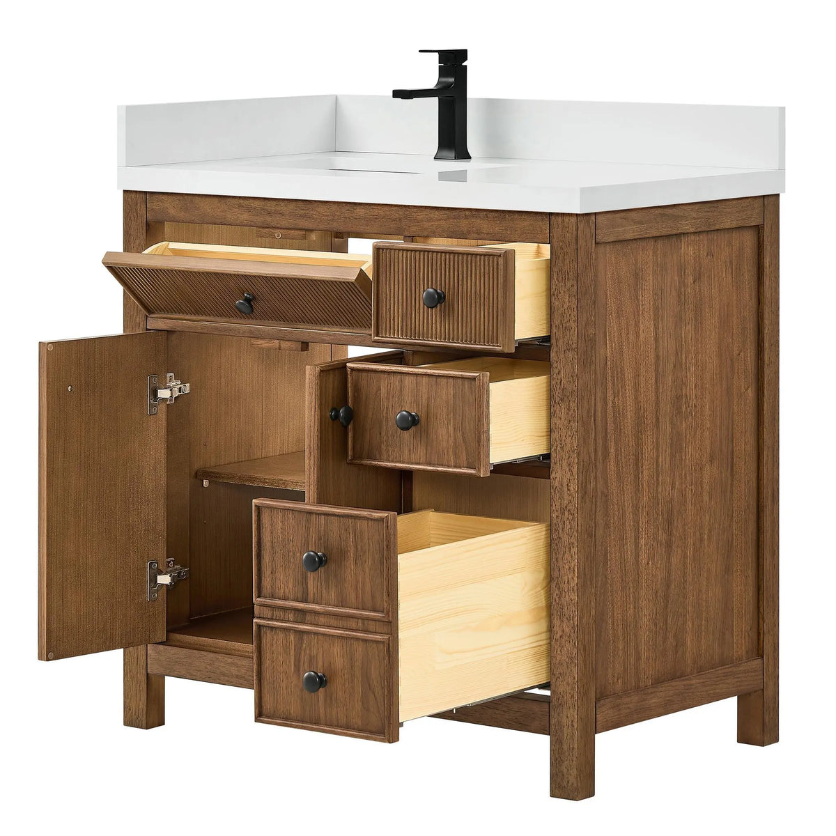 36" Rian Single Bathroom Vanity Toasted Walnut Matte Black Trim by wyndham View 11