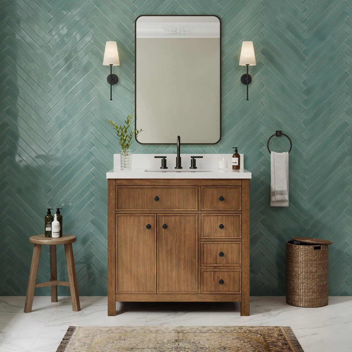 36" Rian Single Bathroom Vanity Toasted Walnut Matte Black Trim by wyndham View 14