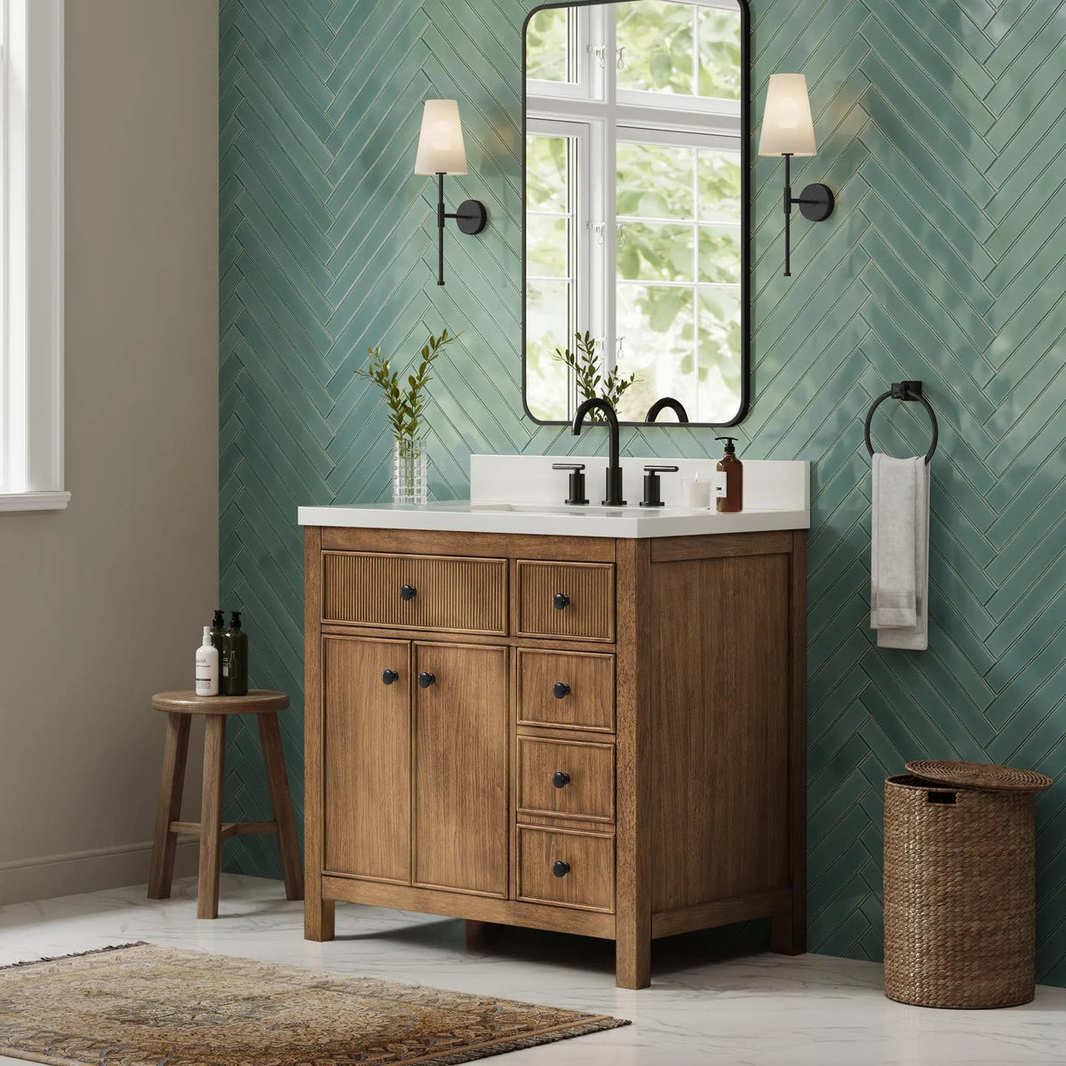 36" Rian Single Bathroom Vanity Toasted Walnut Matte Black Trim by wyndham View 16