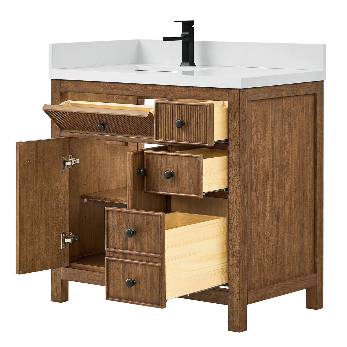 36" Rian Single Bathroom Vanity Toasted Walnut Matte Black Trim by wyndham View 3