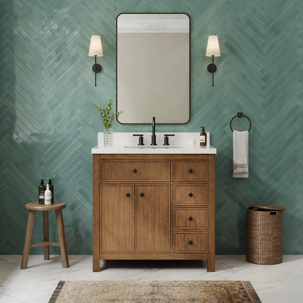 36" Rian Single Bathroom Vanity Toasted Walnut Matte Black Trim by wyndham View 6
