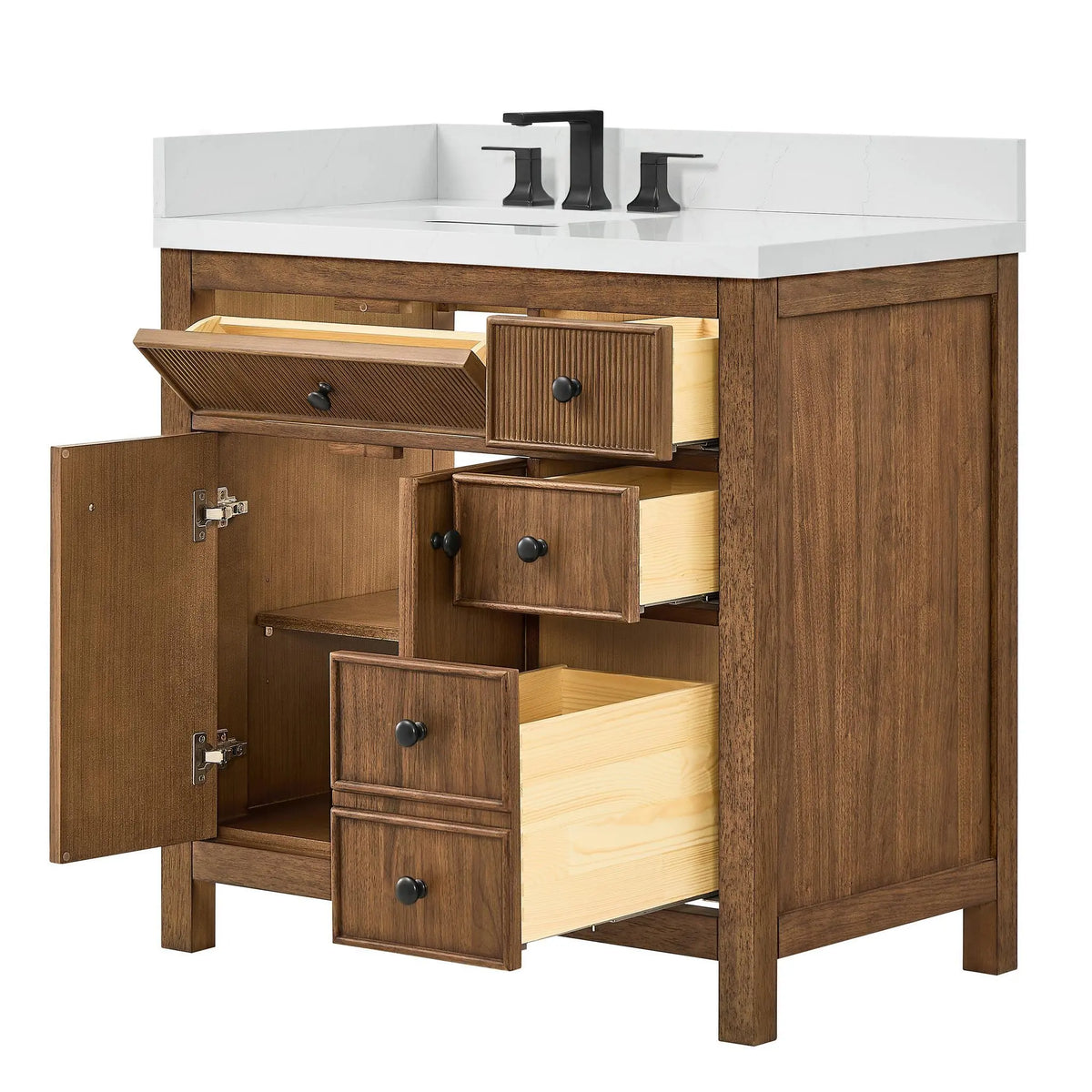 36" Rian Single Bathroom Vanity Toasted Walnut Matte Black Trim by wyndham View 7