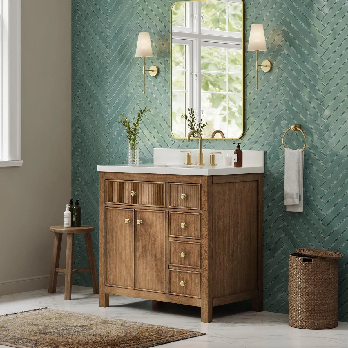 36" Rian Single Bathroom Vanity Toasted Walnut Satin Bronze Trim by wyndham View 16