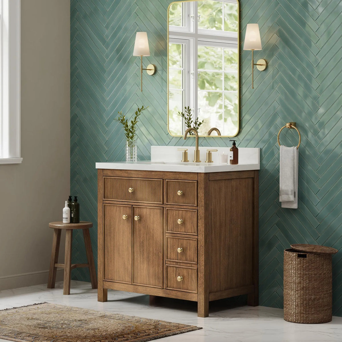 36" Rian Single Bathroom Vanity Toasted Walnut Satin Bronze Trim by wyndham View 8