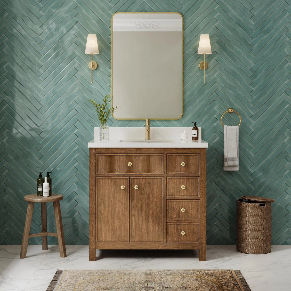 36" Rian Single Bathroom Vanity Toasted Walnut Satin Bronze Trim by wyndham View 10
