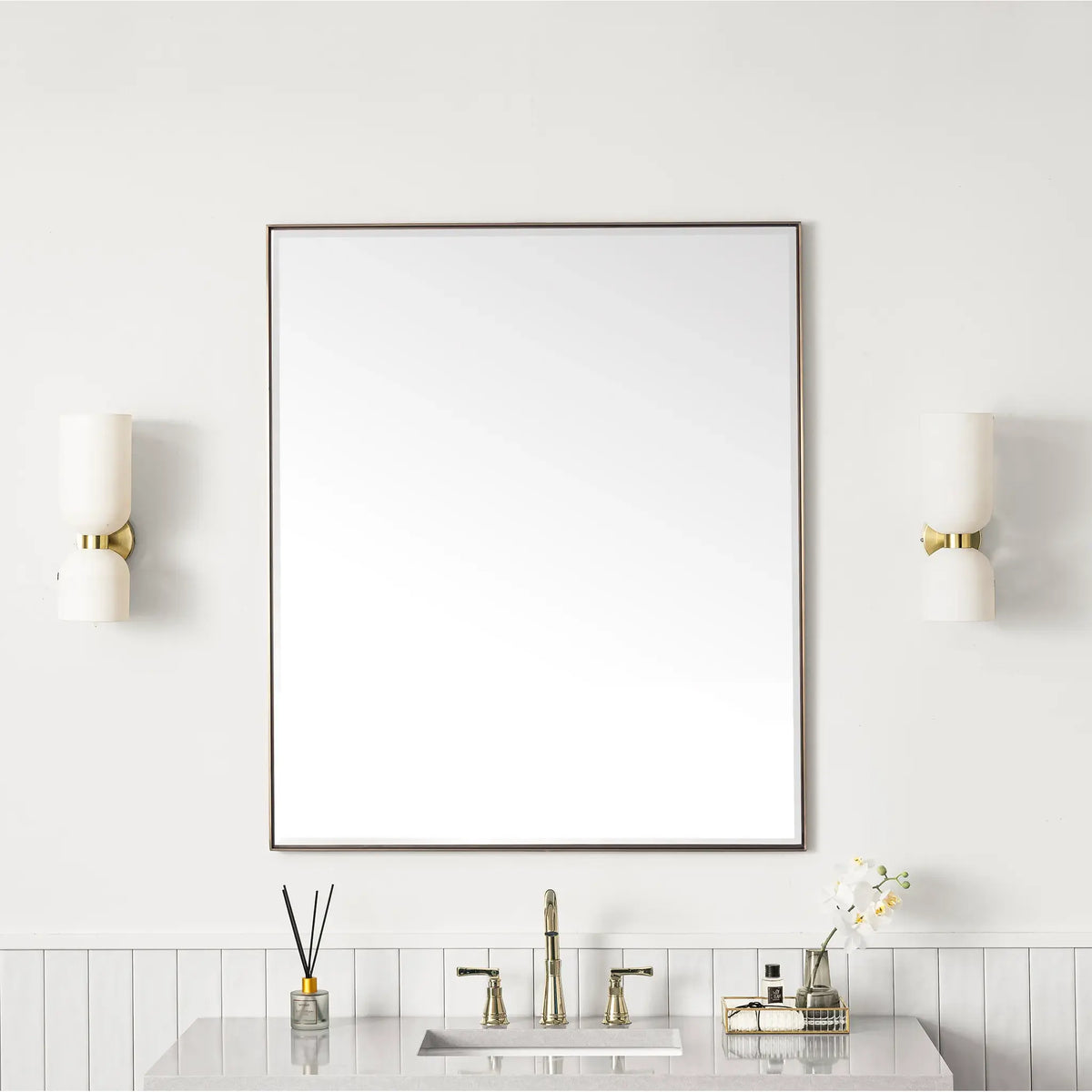 36" Rohe Rectangular Mirror-Champagne Brass image 1