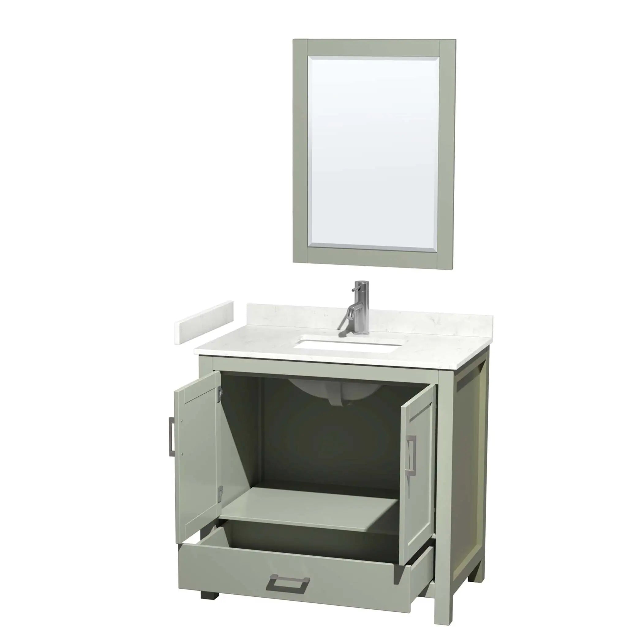 36" Sheffield 36 inch Single Bathroom Vanity in Light Green with Brushed Nickel Trim & 24" Mirror by Wyndham