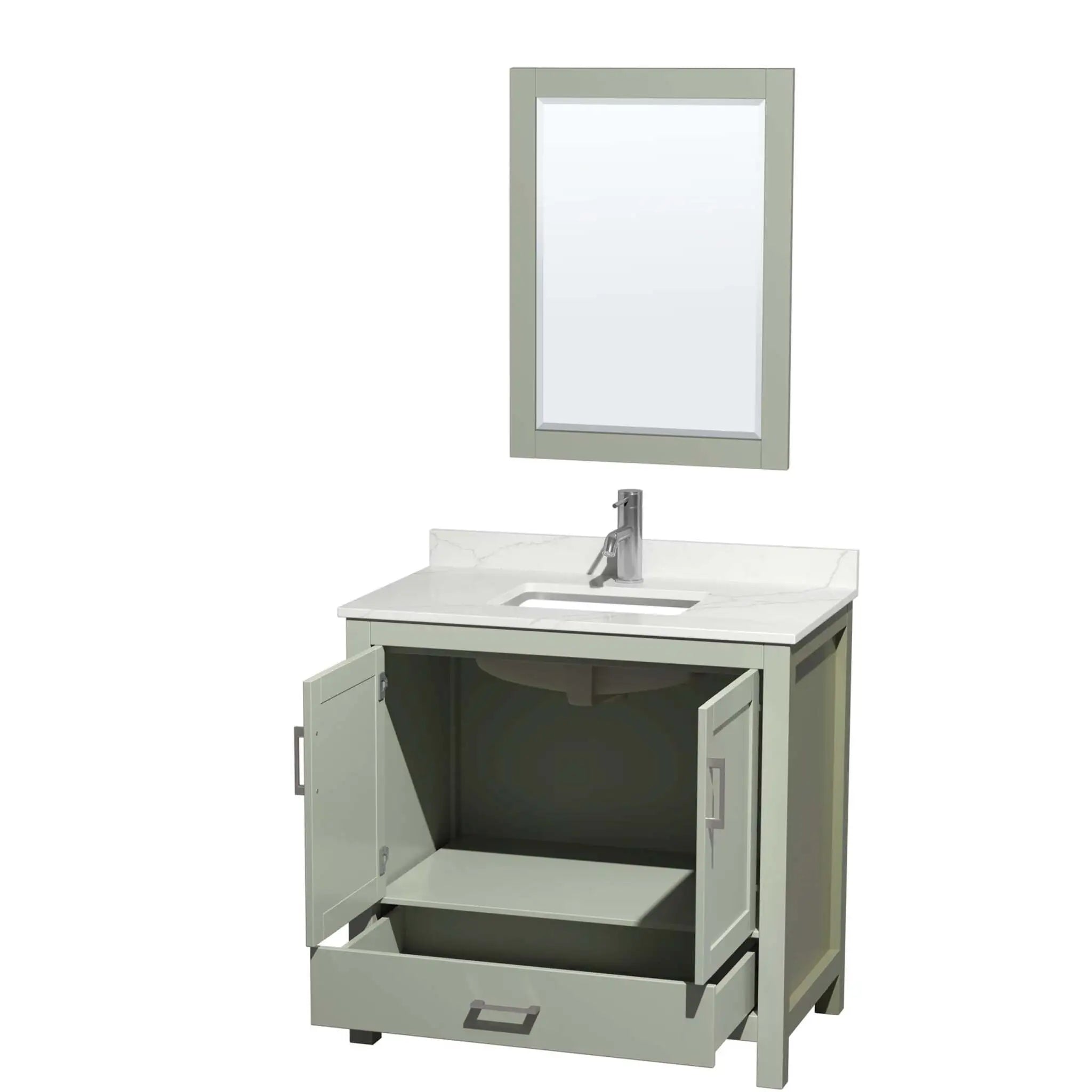36" Sheffield 36 inch Single Bathroom Vanity in Light Green with Brushed Nickel Trim & 24" Mirror by Wyndham