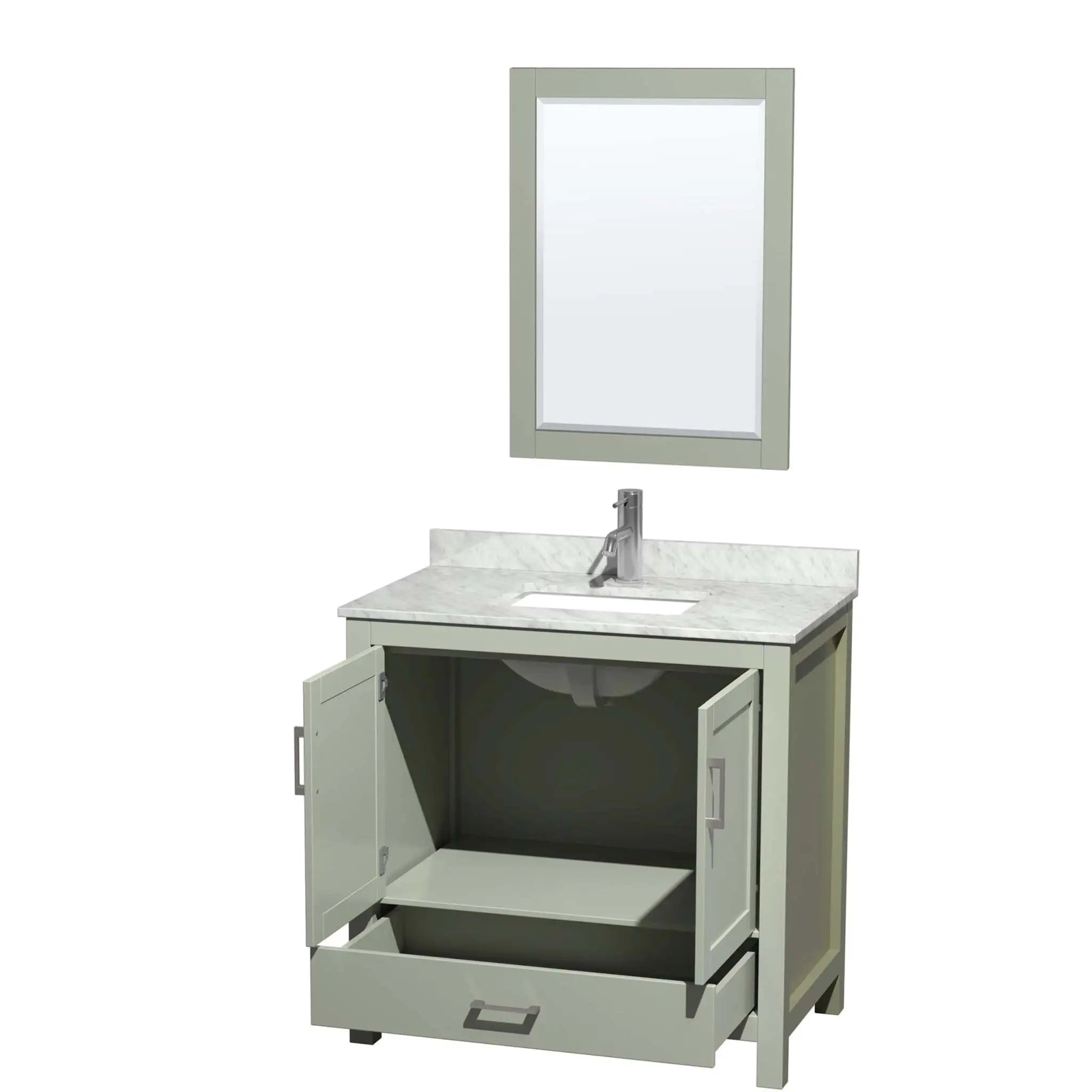 36" Sheffield 36 inch Single Bathroom Vanity in Light Green with Brushed Nickel Trim & 24" Mirror by Wyndham