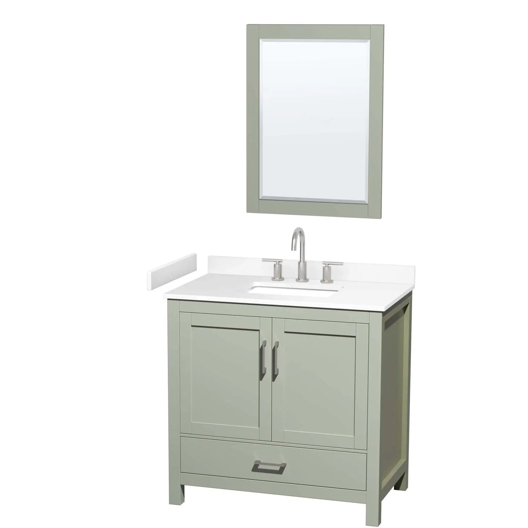 36" Sheffield 36 inch Single Bathroom Vanity in Light Green with Brushed Nickel Trim & 24" Mirror by Wyndham