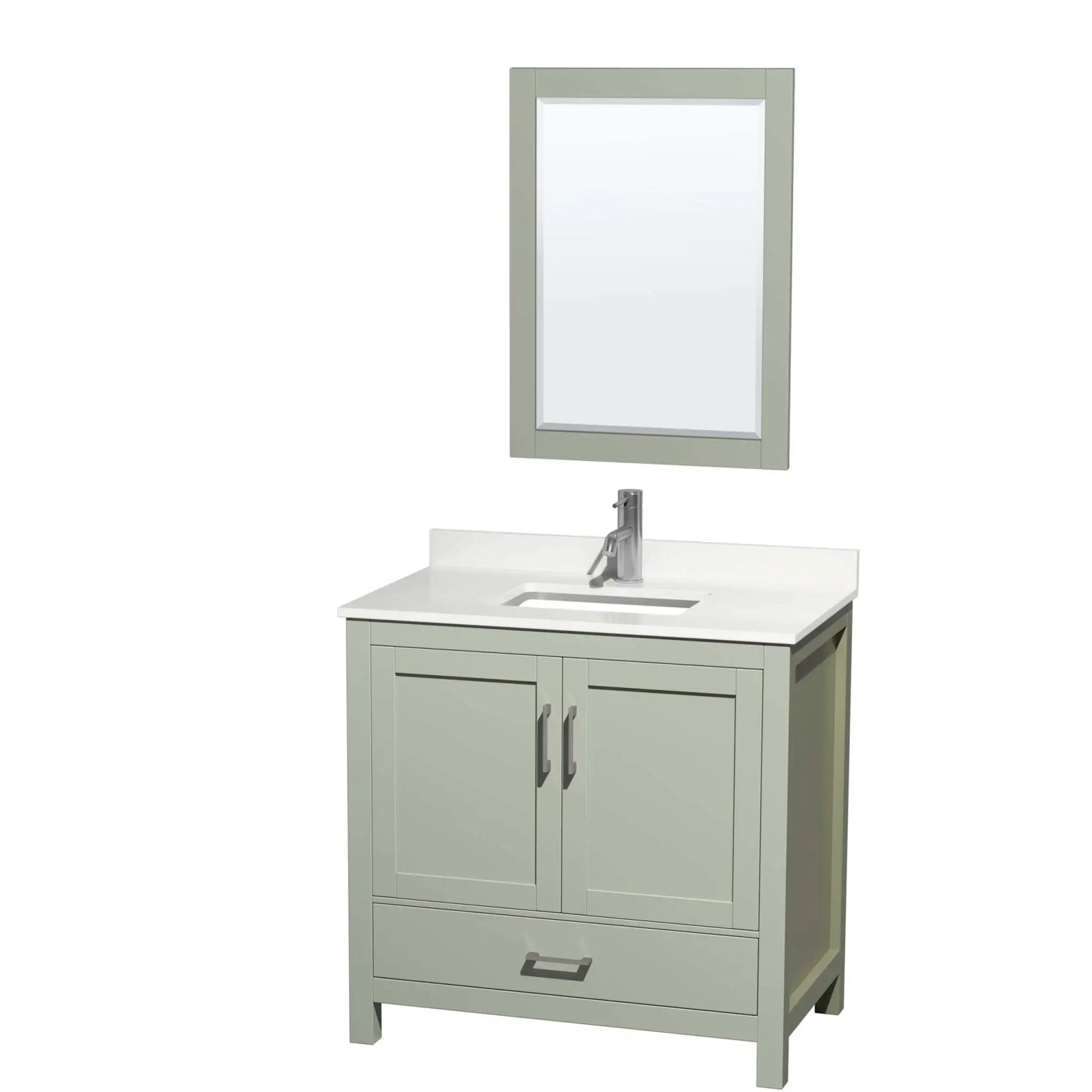 36" Sheffield 36 inch Single Bathroom Vanity in Light Green with Brushed Nickel Trim & 24" Mirror by Wyndham