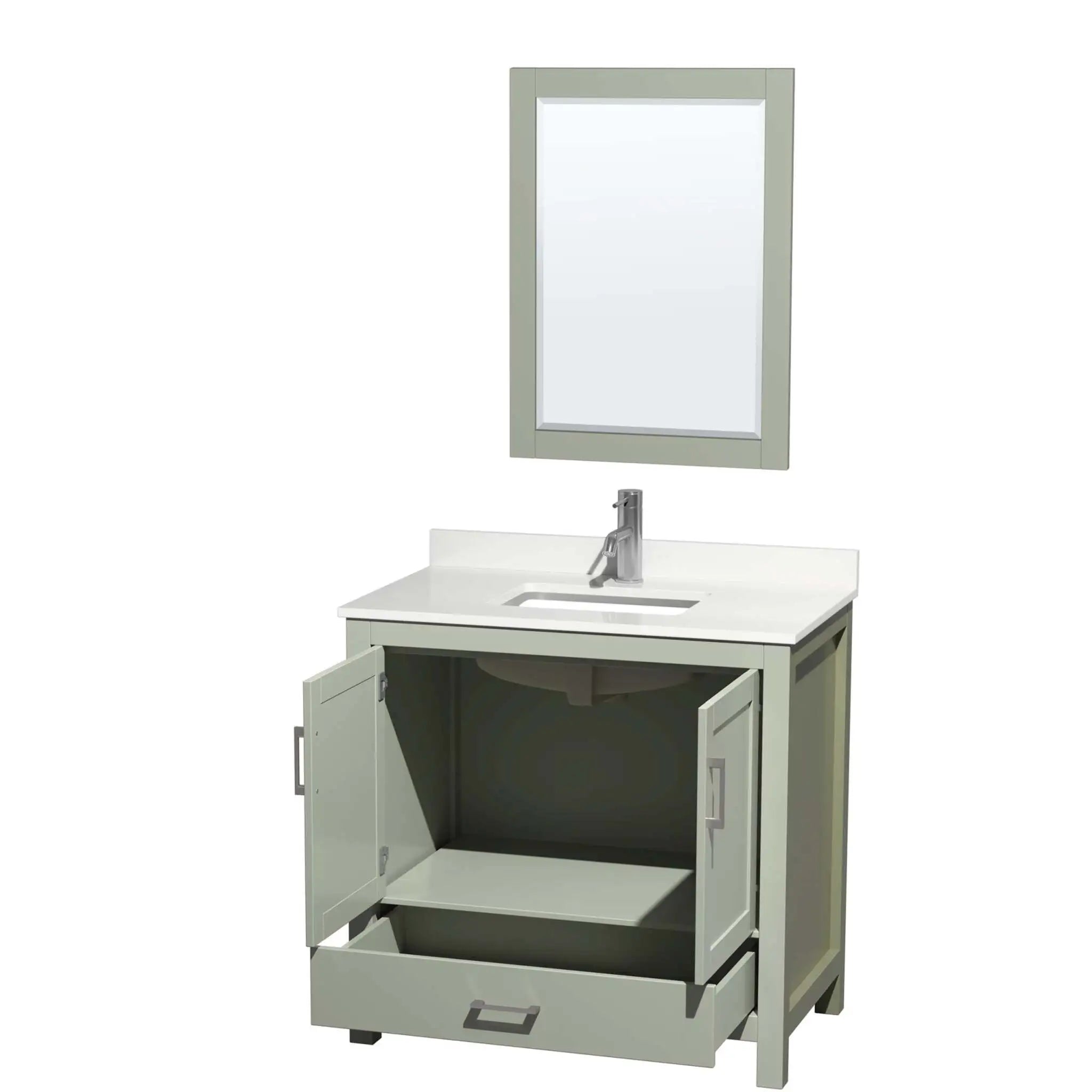 36" Sheffield 36 inch Single Bathroom Vanity in Light Green with Brushed Nickel Trim & 24" Mirror by Wyndham