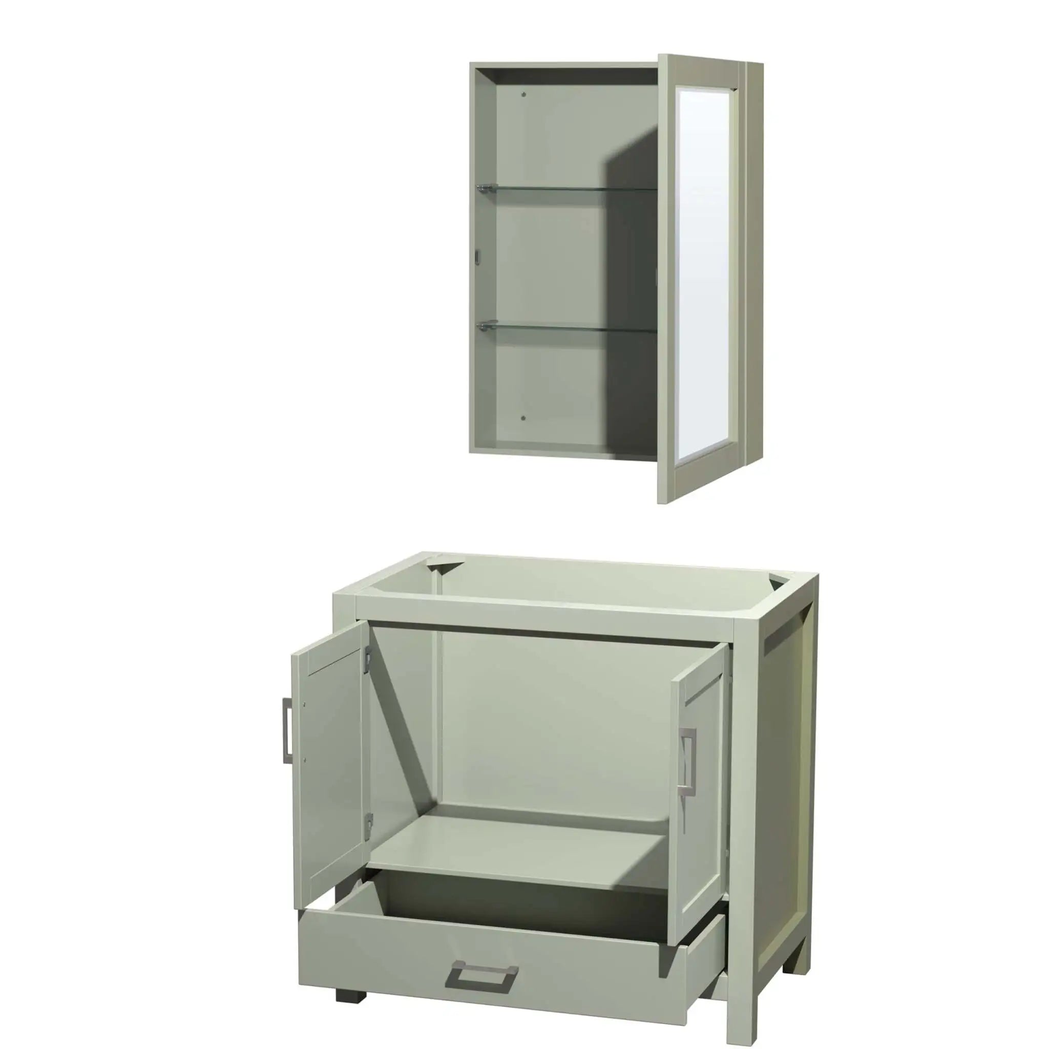 36" Sheffield 36 inch Single Bathroom Vanity in Light Green with Brushed Nickel Trim & Medicine Cabinet by Wyndham