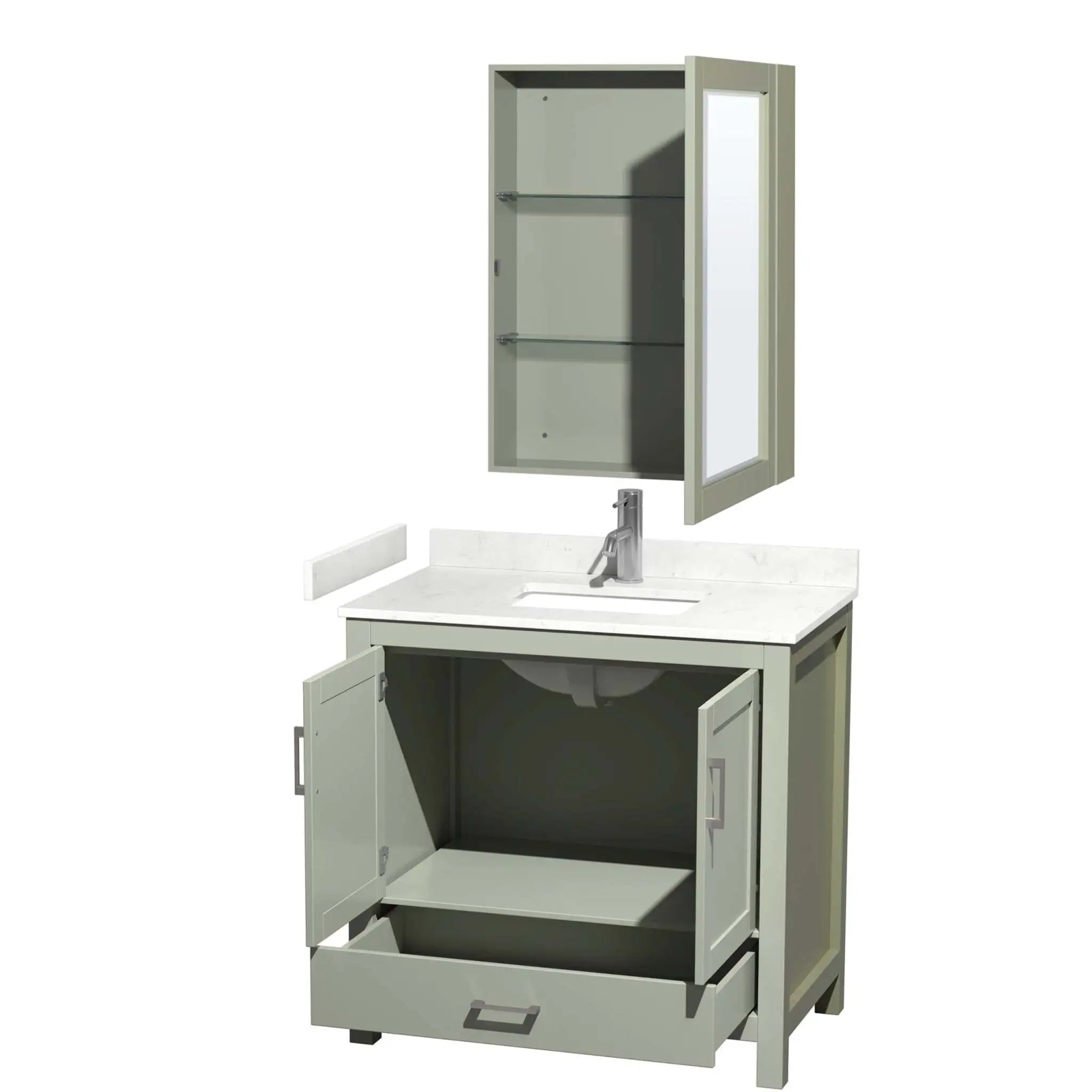 36" Sheffield 36 inch Single Bathroom Vanity in Light Green with Brushed Nickel Trim & Medicine Cabinet by Wyndham