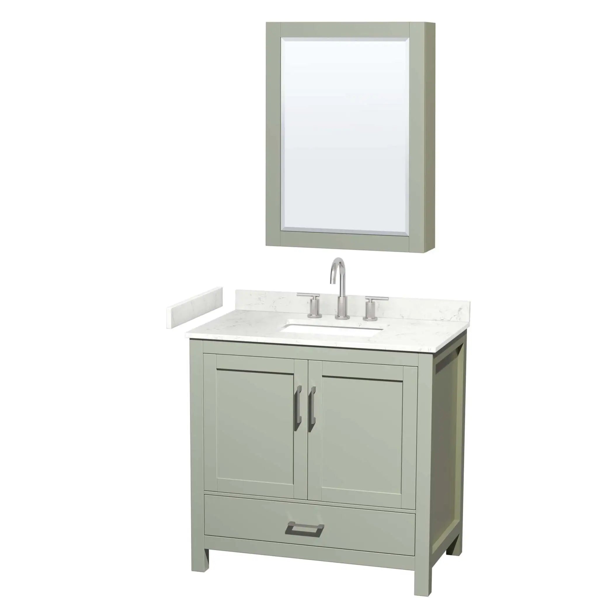 36" Sheffield 36 inch Single Bathroom Vanity in Light Green with Brushed Nickel Trim & Medicine Cabinet by Wyndham